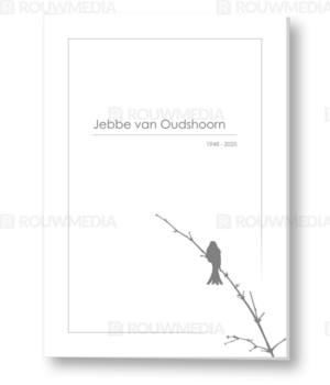Rouwkaart met vogel op tak