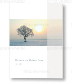 Rouwkaart met boom in de sneeuw en balk