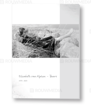 Rouwkaart met langwerpig portret en balk