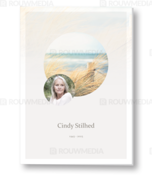 Rouwkaart met strand en portret in cirkel
