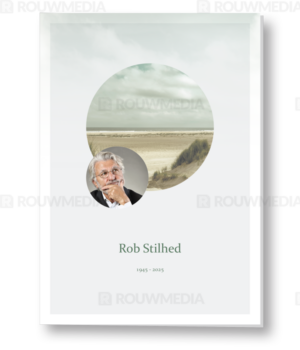 Rouwkaart met strand en portret in cirkel