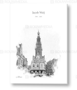 Rouwkaart met de Accijnstoren Alkmaar als schets
