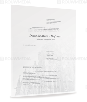 Rouwbrief met kerk in mist