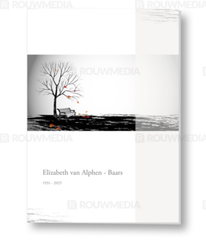 Rouwkaart met langwerpig portret en balk