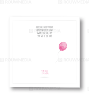Rouwkaart voor kind met roze ballon
