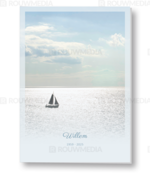 Rouwkaart met zeilboot op zee