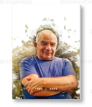 Rouwkaart met portret in waterverf stijl