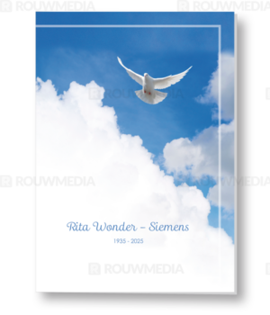 Rouwkaart met witte duif in lucht
