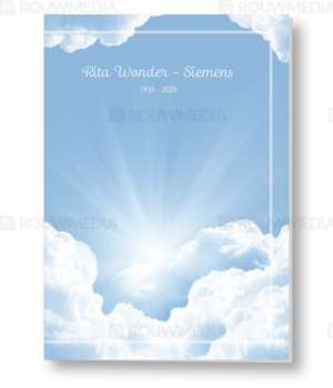 Rouwkaart met zon achter wolken