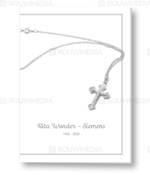 Rouwkaart met zilveren kruis aan ketting