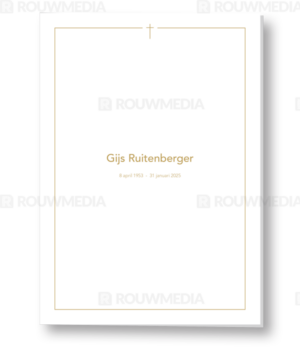 Rouwkaart met dun goud kader en kruis