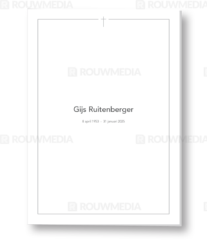 Rouwkaart met dun grijs kader en kruis