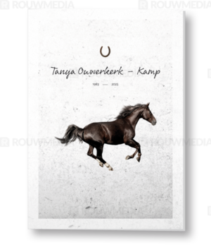 Rouwkaart met paard in silhouette met abstracte achtergrond