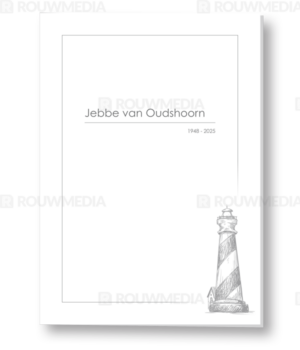 Rouwkaart met geillustreerde vuurtoren