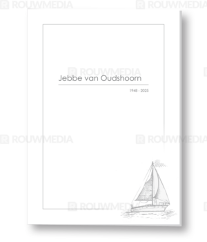 Rouwkaart met zeilboot op zee